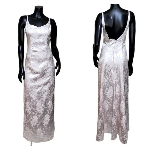 Vintage 90s Y2K Jump Apparel Light Pink Silver Metallic Floral Prom Formal Gown - Picture 1 of 10